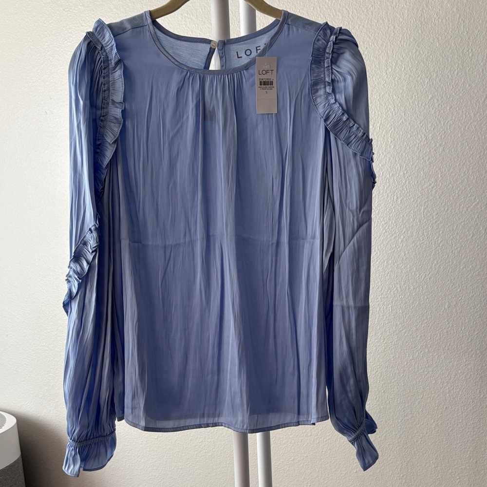 LOFT Sky Blue Ruffle Sleeve Blouse NWT